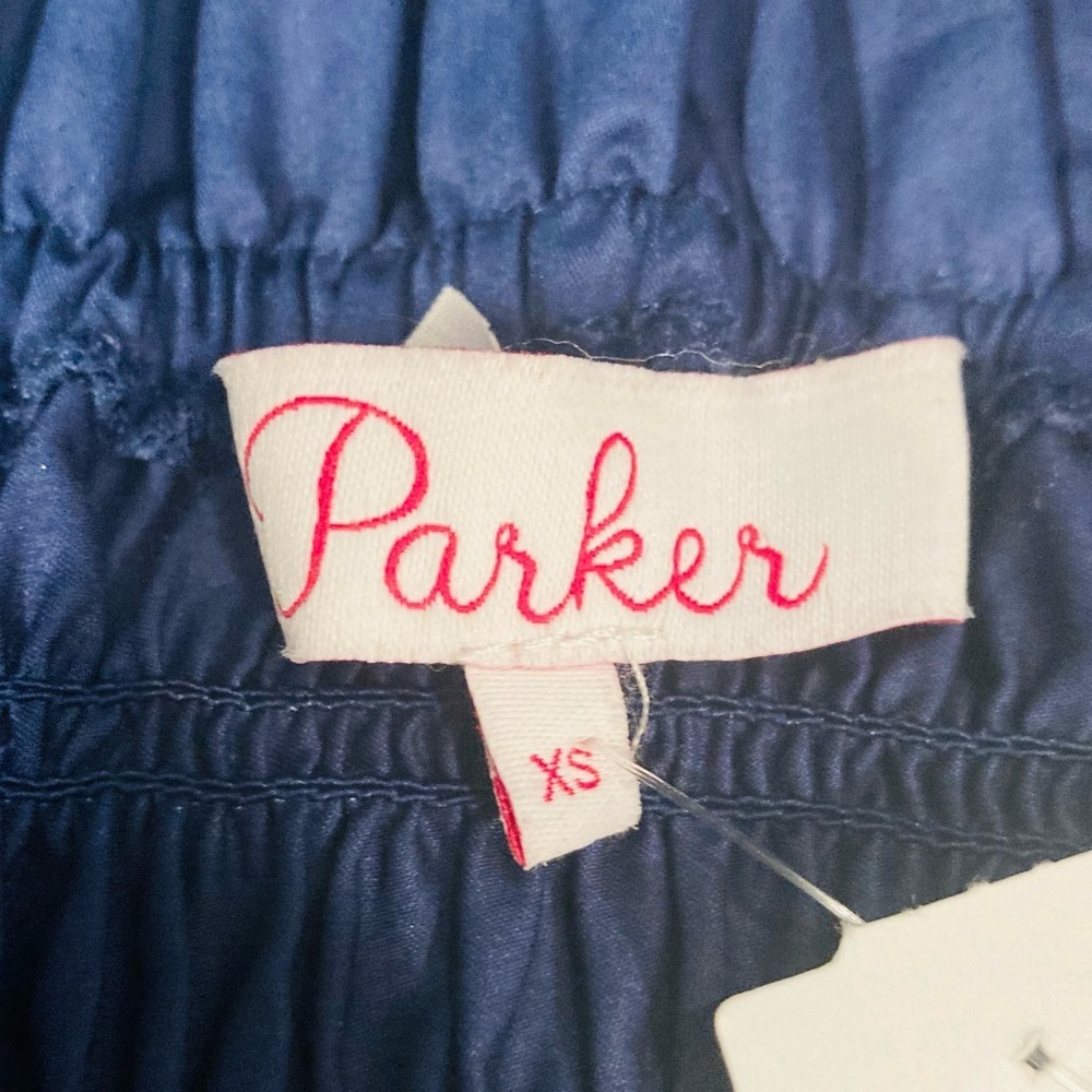 Parker new with tags navy blue ruched crop top with puff sleeves and zipper. XS - Picture 5 of 7